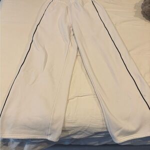 Edikted Women's White Wide Leg Pants with Black Stripes